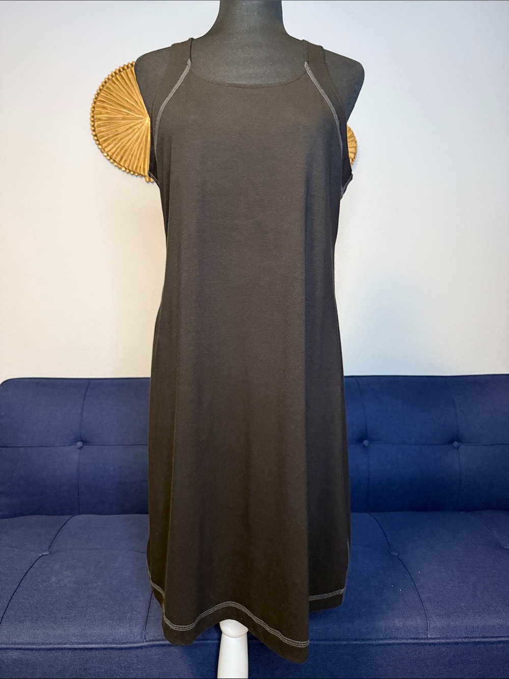 Eileen Fisher Large Black Dress Tank Shift Organic Cotton Lycra Round Neck Med
